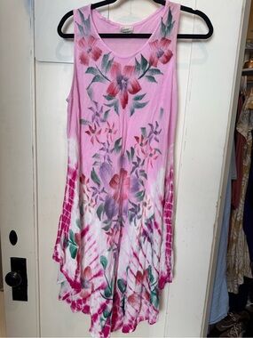Super Stretchy Exist Pink Floral Tie-Dye Sleeveless Tunic